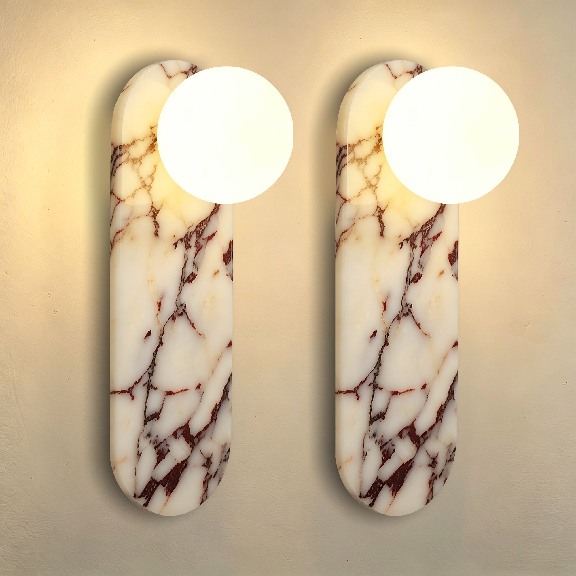 Dehowell 13.78in Bulgari Marble Wall Sconces,modern Nutural Alabaster Wall Light With Glass Globe Shade,g9 Lights Including (Set of 2)