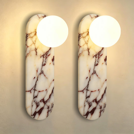 Dehowell 13.78in Bulgari Marble Wall Sconces,modern Nutural Alabaster Wall Light With Glass Globe Shade,g9 Lights Including (Set of 2)
