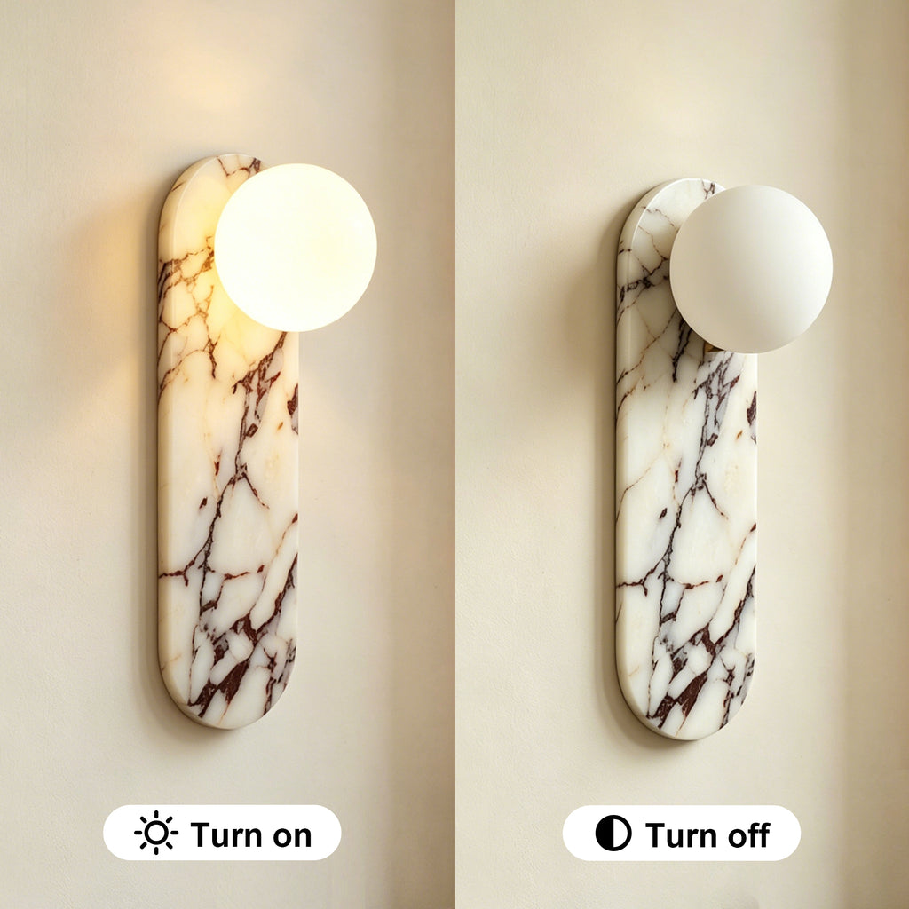 Dehowell 13.78in Bulgari Marble Wall Sconces,modern Nutural Alabaster Wall Light With Glass Globe Shade,g9 Lights Including (Set of 2)