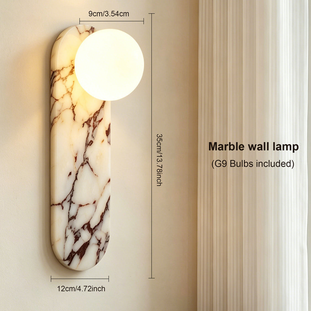 Dehowell 13.78in Bulgari Marble Wall Sconces,modern Nutural Alabaster Wall Light With Glass Globe Shade,g9 Lights Including (Set of 2)