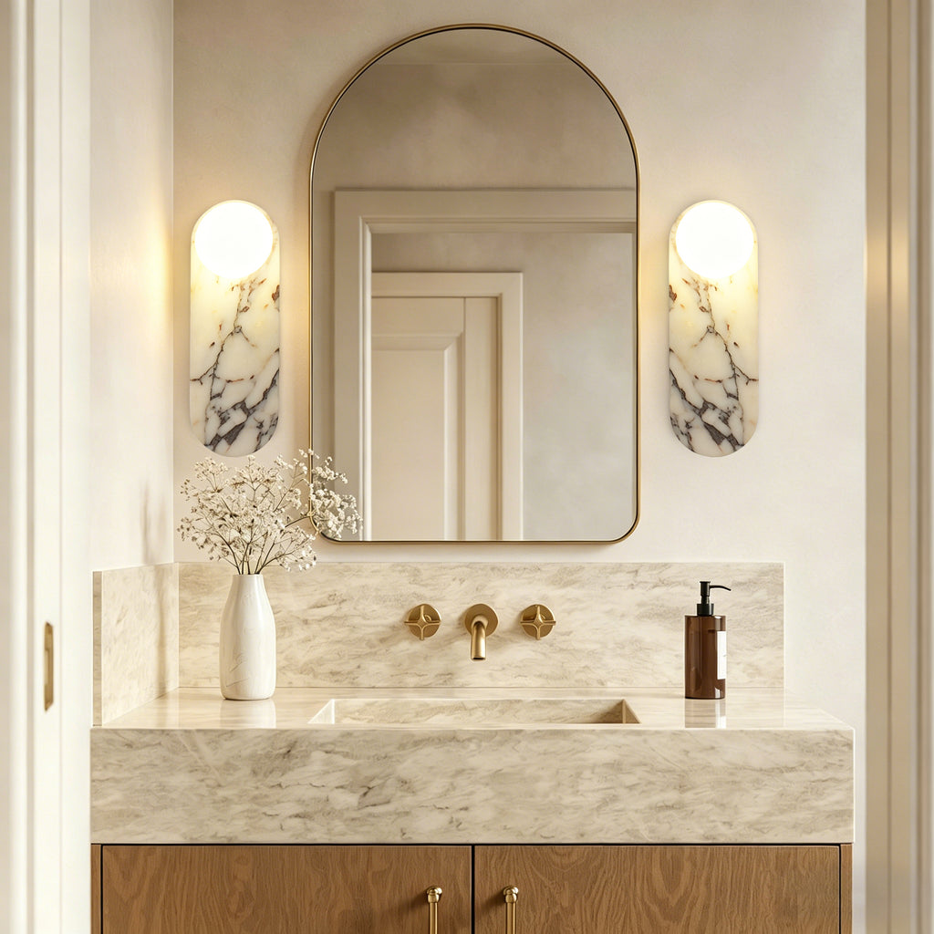 Dehowell 13.78in Bulgari Marble Wall Sconces,modern Nutural Alabaster Wall Light With Glass Globe Shade,g9 Lights Including (Set of 2)
