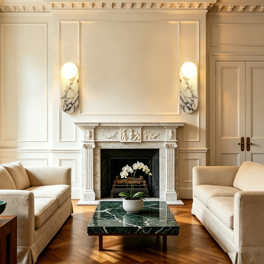 Dehowell 13.78in Bulgari Marble Wall Sconces,modern Nutural Alabaster Wall Light With Glass Globe Shade,g9 Lights Including (Set of 2)