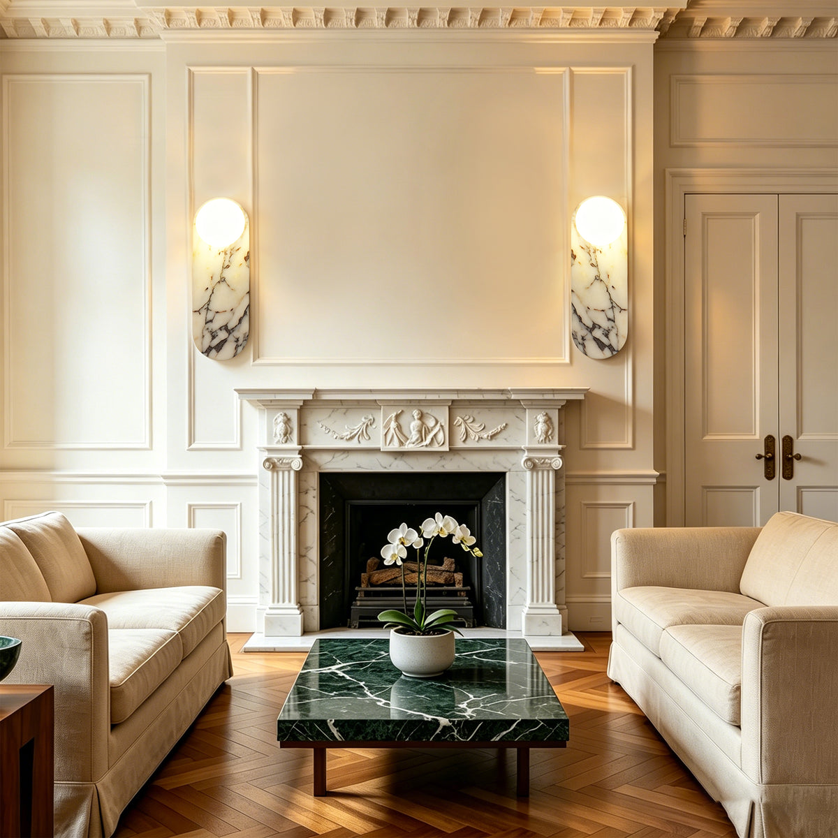 Dehowell 13.78in Bulgari Marble Wall Sconces,modern Nutural Alabaster Wall Light With Glass Globe Shade,g9 Lights Including (Set of 2)