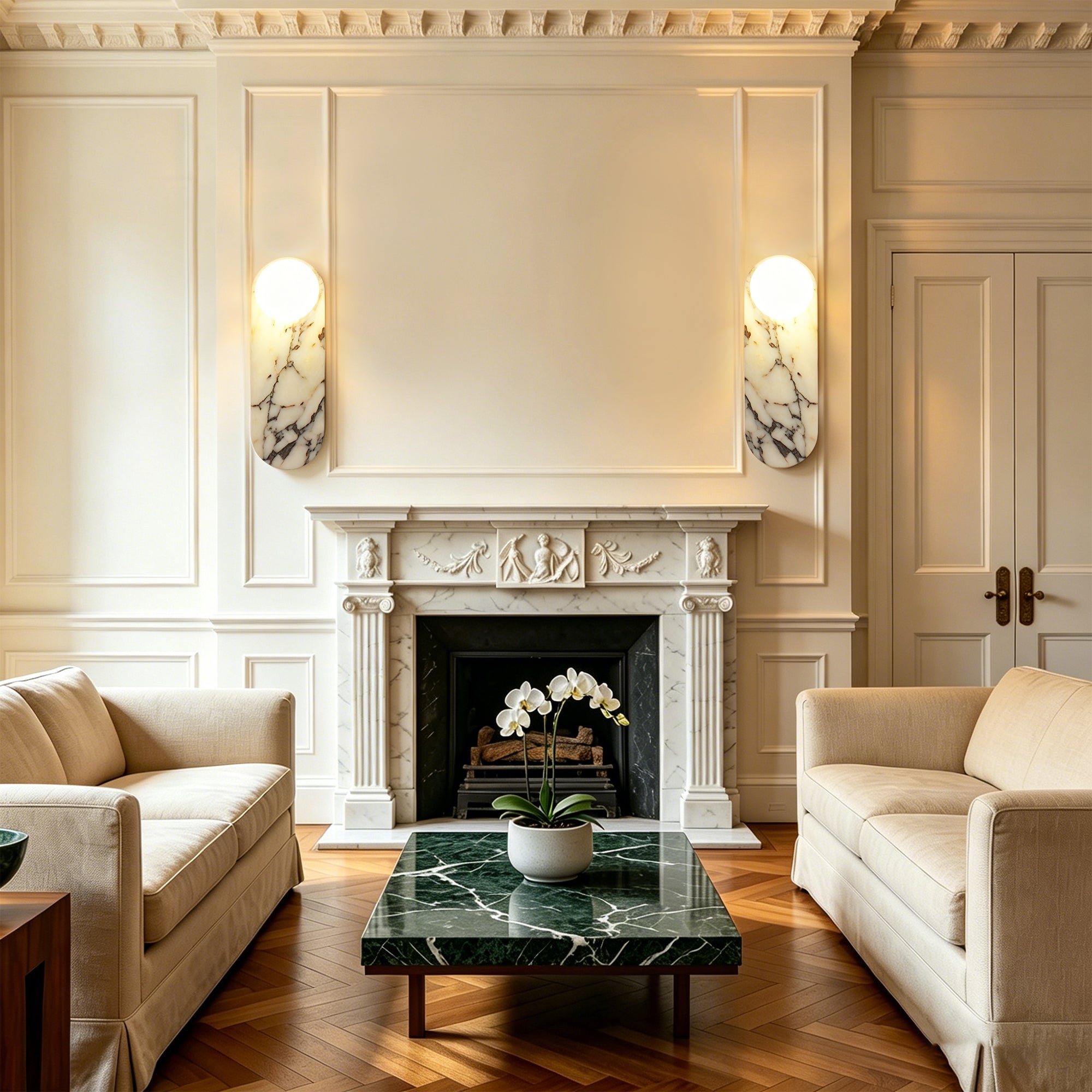 Dehowell 13.78in Bulgari Marble Wall Sconces,modern Nutural Alabaster Wall Light With Glass Globe Shade,g9 Lights Including (Set of 2)