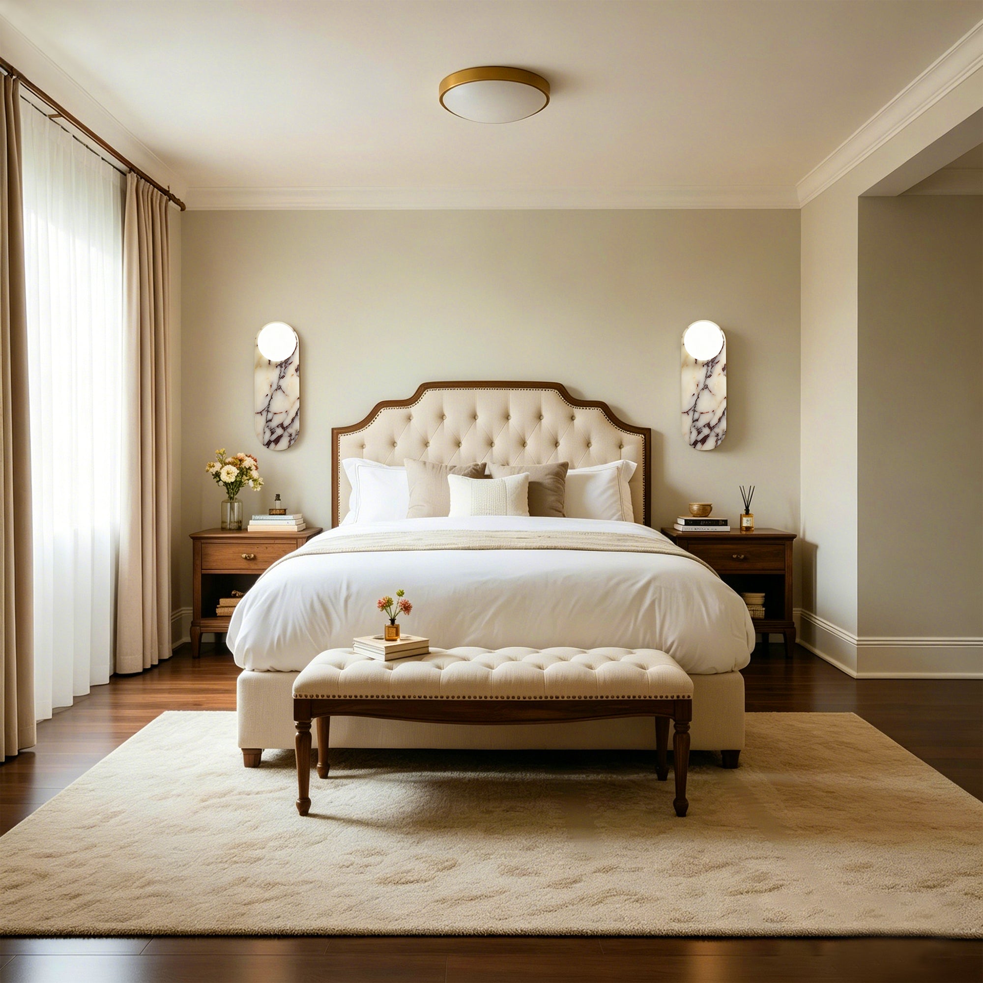 Dehowell 13.78in Bulgari Marble Wall Sconces,modern Nutural Alabaster Wall Light With Glass Globe Shade,g9 Lights Including (Set of 2)