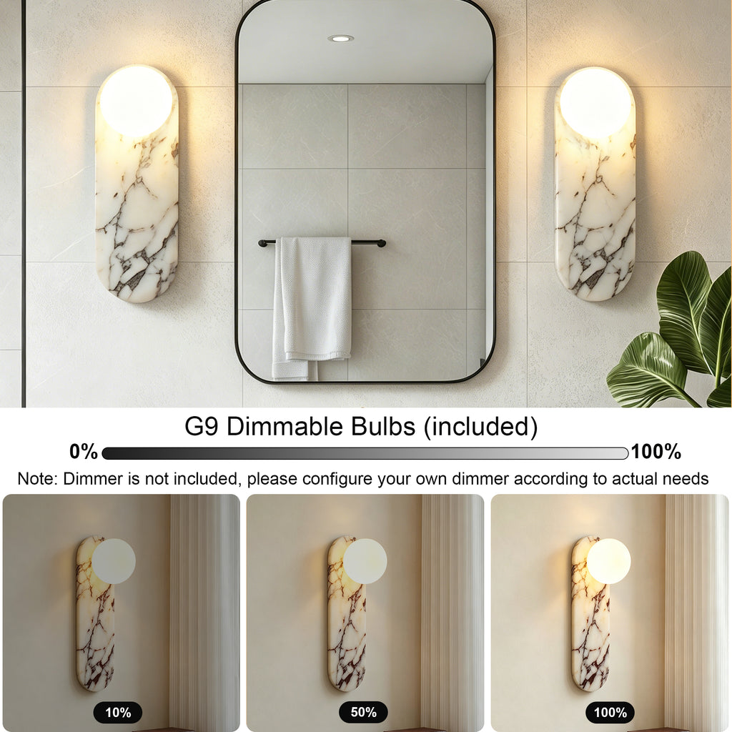 Dehowell 13.78in Bulgari Marble Wall Sconces,modern Nutural Alabaster Wall Light With Glass Globe Shade,g9 Lights Including (Set of 2)