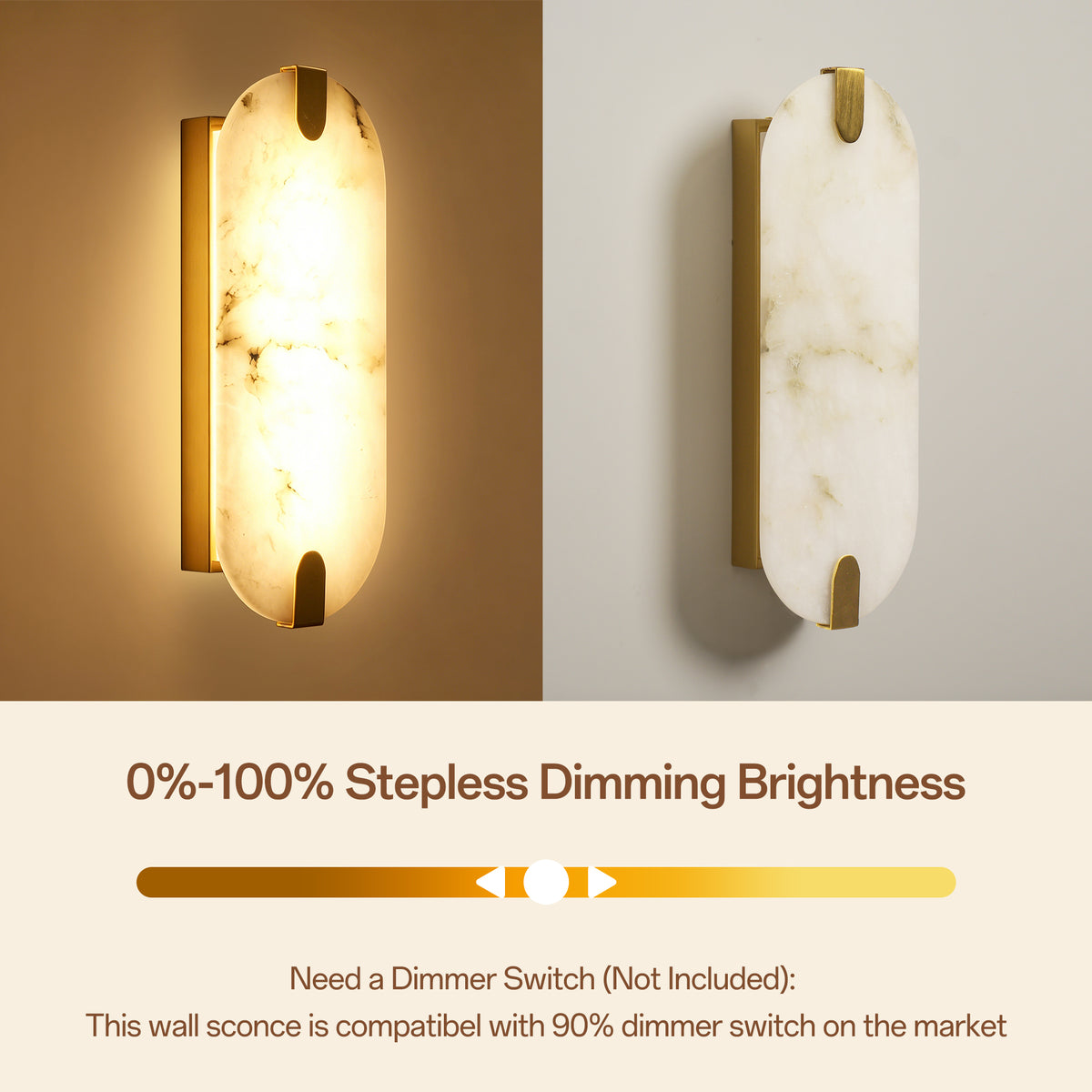 Modern Natural Alabaster Wall Sconce With 3-color Dimmable Led
