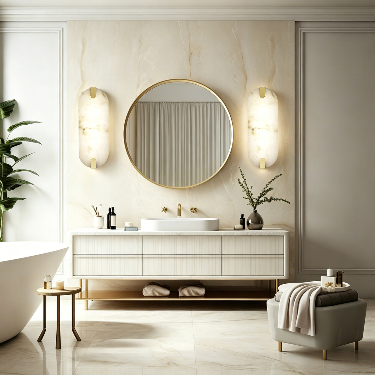 Modern Natural Alabaster Wall Sconce With 3-color Dimmable Led
