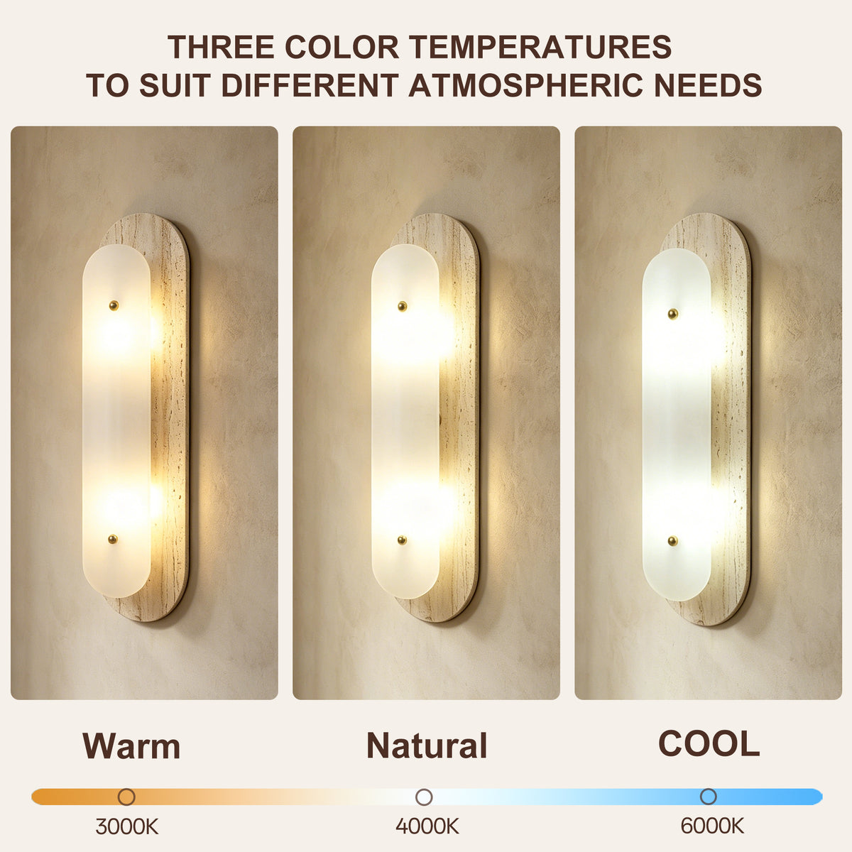 Modern 2-Light 19.68in Travertine and Alabaster LED Flush Mount Wall Sconce with Brass Accent