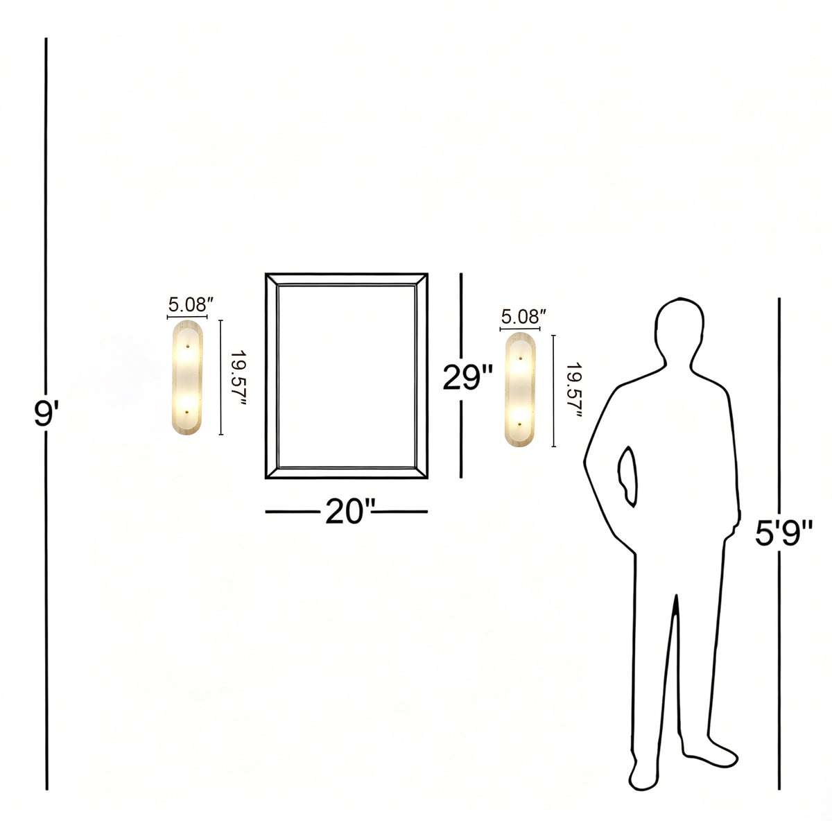Modern 2-Light 19.68in Travertine and Alabaster LED Flush Mount Wall Sconce with Brass Accent