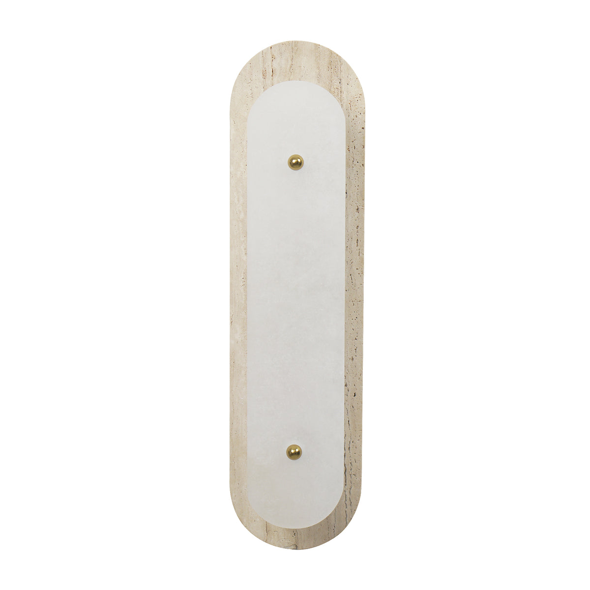 Modern 2-Light 19.68in Travertine and Alabaster LED Flush Mount Wall Sconce with Brass Accent
