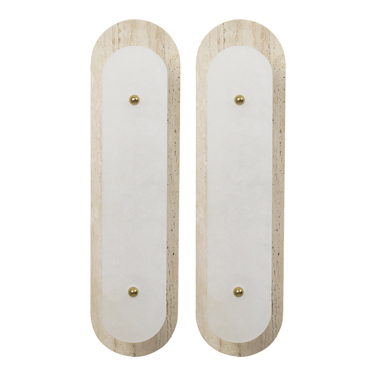 Modern 2-Light 19.68in Travertine and Alabaster LED Flush Mount Wall Sconce with Brass Accent