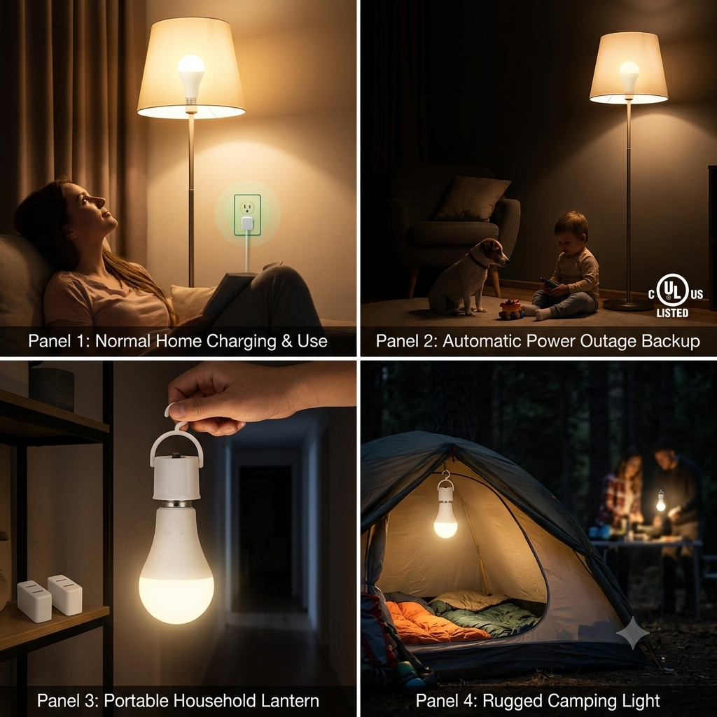 Dehowell 4-in-1 Rechargeable Emergency Light Bulb (Battery Backup)